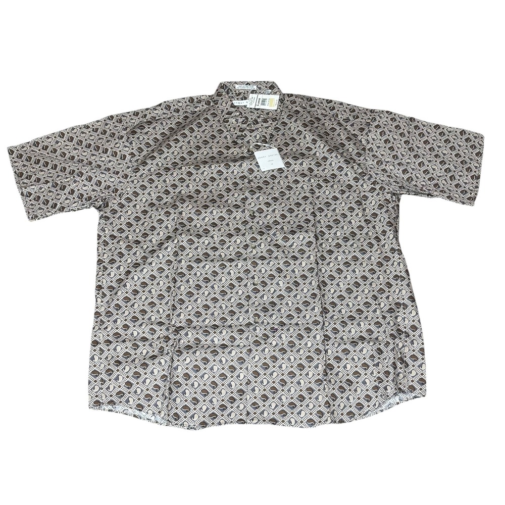 NEW Vintage Henry Grethel Mens XL Short Sleeve Shirt Paisley Geometric‎ Brown